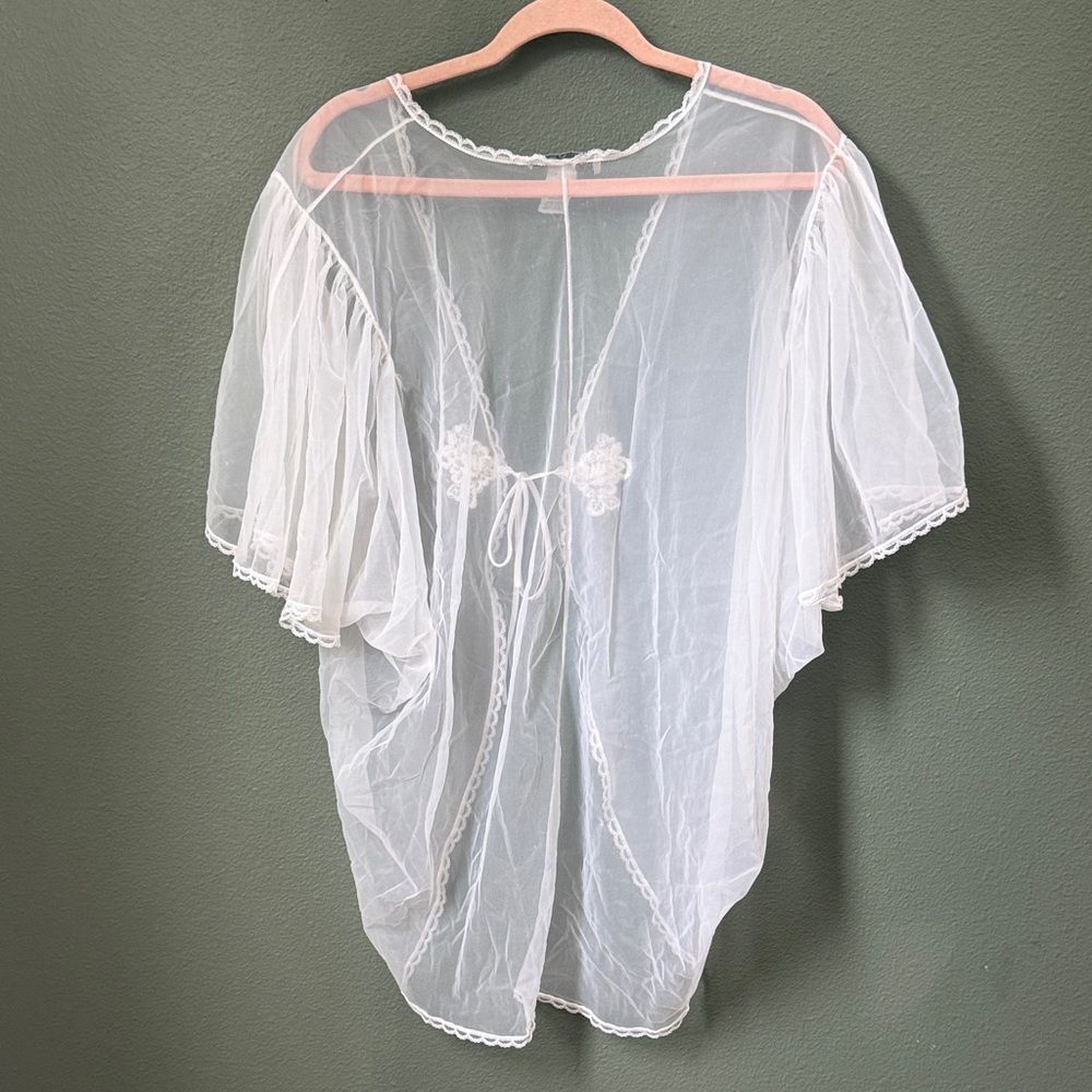 Vintage Sheer White Lace Kimono Overlay Cover-Up Sz M - Picture 6 of 8